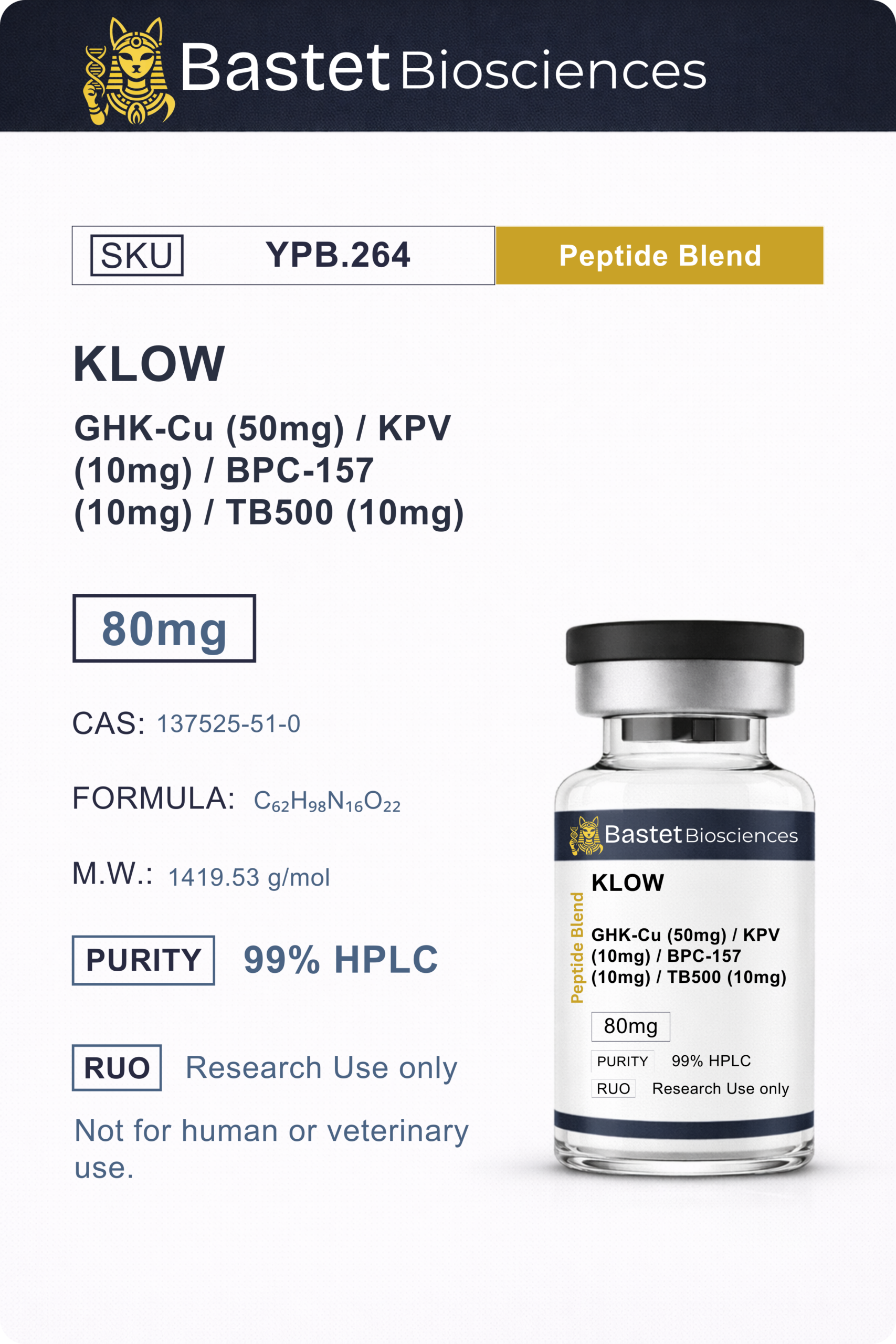 KLOW - GHK-Cu (50mg) / KPV (10mg) / BPC-157 (10mg) / TB500 (10mg)